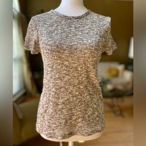 Massimo Dutti brown tan marked knit shirt sleeve top sz small